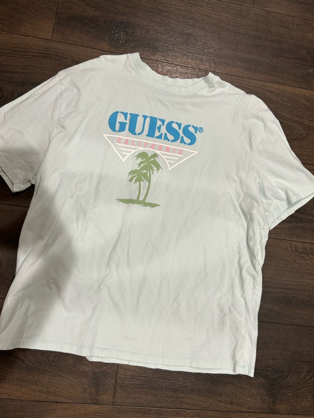Guess Light Blue Short-Sleeve Logo Tee with Palm Graphic